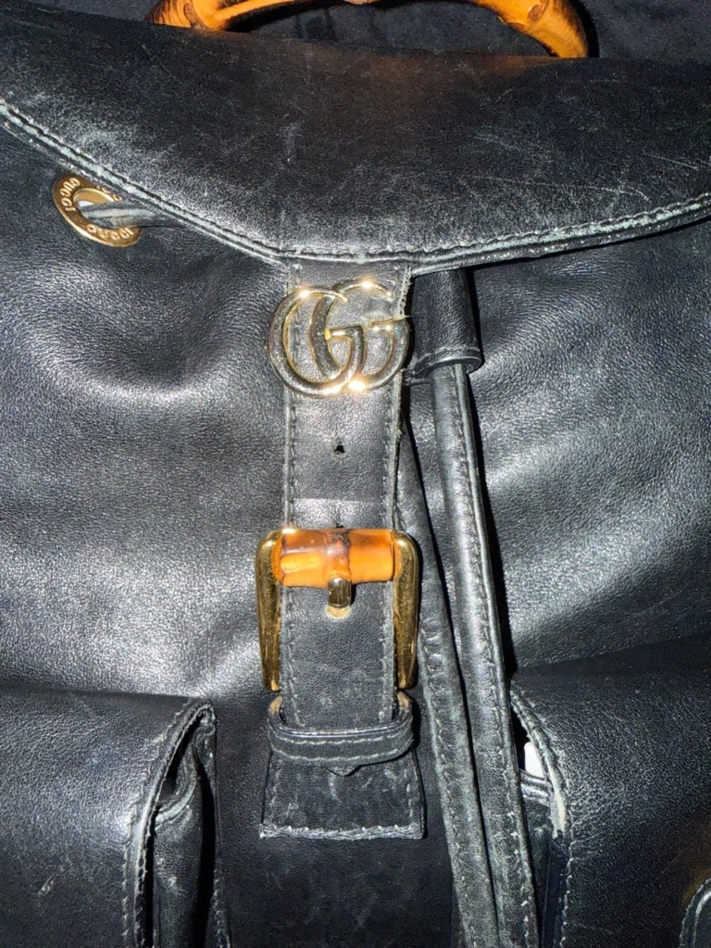 Gucci Vintage Bamboo Backpack Black Leather  Bag - Picture 8 of 10